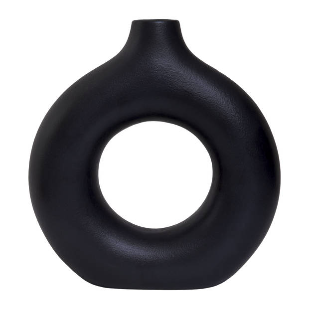 QUVIO Ronde donut vaas – Keramiek – 19 cm - Zwart