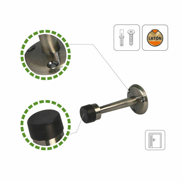 AMIG Deurstopper/deurbuffer - 75mm - muurbevestiging - antiek messing - Deurstoppers