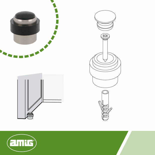 AMIG Deurstopper/deurbuffer - 1x - D30mm - inclusief schroeven - mat zilver - Deurstoppers