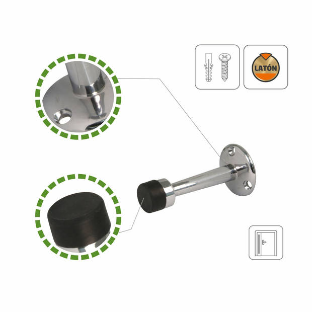 AMIG Deurstopper/deurbuffer - 75mm - muurbevestiging - verchroomd messing - Deurstoppers