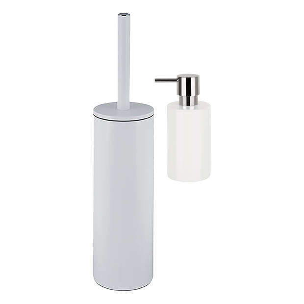 Spirella Badkamer accessoires set - WC-borstel/zeeppompje - ivoor wit - Badkameraccessoireset