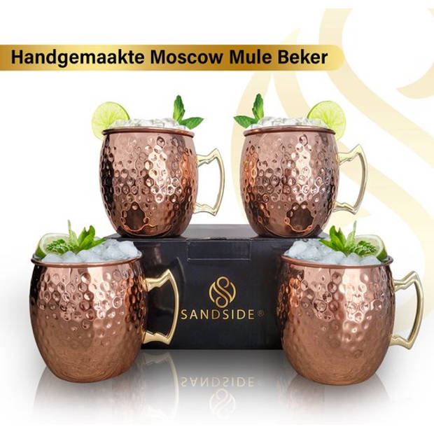 Sandside Moscow Mule Bekers Premium Cocktail Glazen Set 4x Rose Kleur Met Luxe Giftset Verpakking