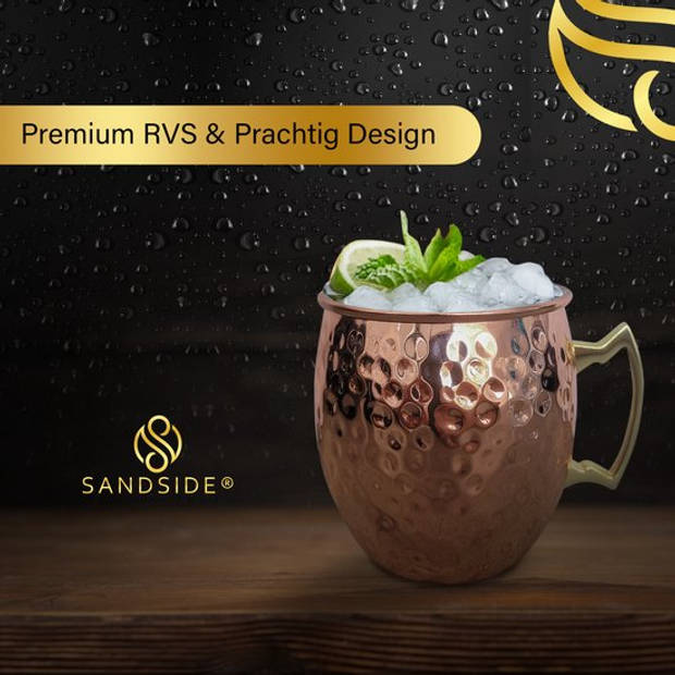 Sandside Moscow Mule Bekers Premium Cocktail Glazen Set 4x Rose Kleur Met Luxe Giftset Verpakking