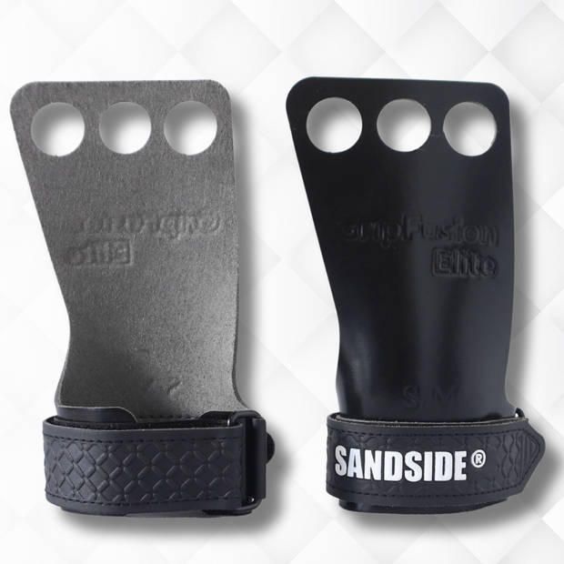 Sandside CrossFit Grips Elite 2.0 Fitness Handschoenen Fingerless Grips Pure Black S/M 3 Hole