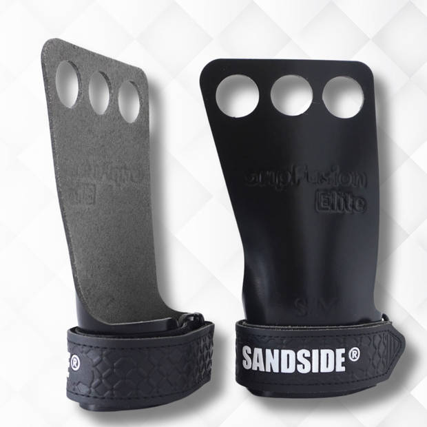 Sandside CrossFit Grips Elite 2.0 Fitness Handschoenen Fingerless Grips Pure Black L/XL 3 Hole