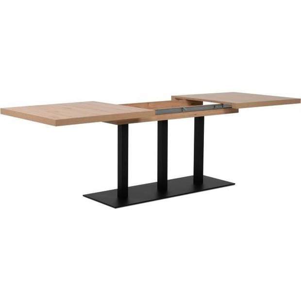 QUADRATO uitschuifbare eettafel - 8 tot 12 personen - Eiken en zwarte melamine - L160-240 x H75 x D80 cm