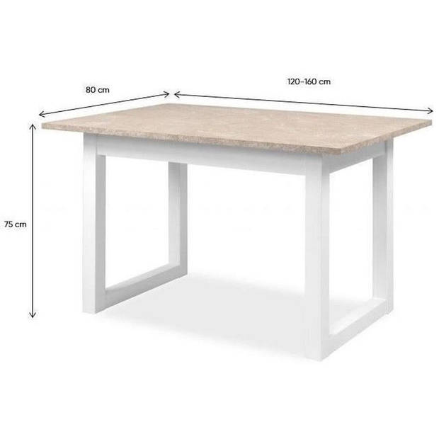 Houston uitschuifbare eettafel - 160-200 x 75 x 90 cm - Blad met travertijneffect - 1 verlengstuk inbegrepen