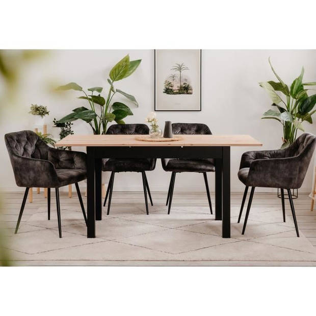 Coburg uitschuifbare tafel - Artisanaal eiken en zwart decor - verlengstuk van 40 cm - L120/160 x H76,5 x D70 cm