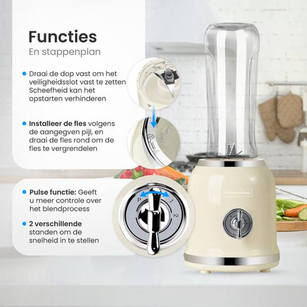 Blender to go - Retro blender - Smoothie maker - Inclusief twee bekers en meerdere accessoires - Beige