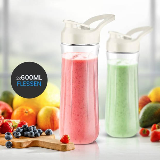 Blender to go - Retro blender - Smoothie maker - Inclusief twee bekers en meerdere accessoires - Beige