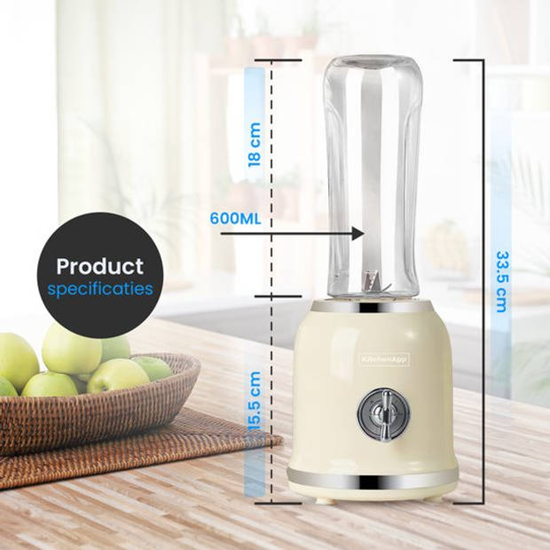 Blender to go - Retro blender - Smoothie maker - Inclusief twee bekers en meerdere accessoires - Beige