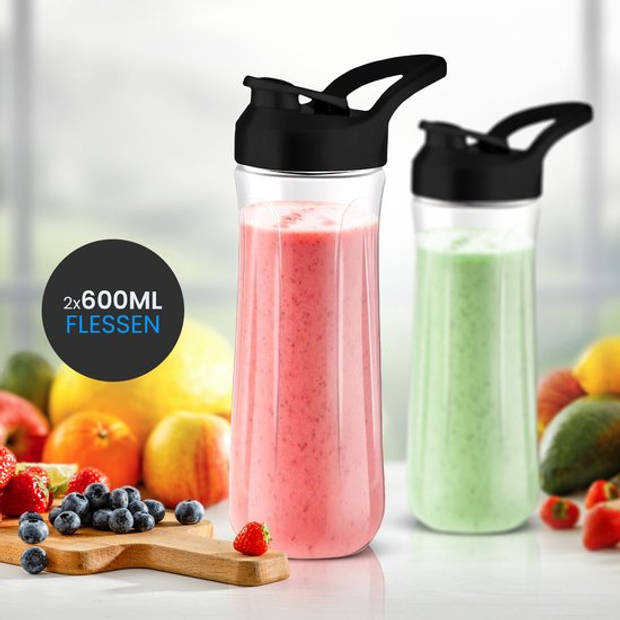 KitchenApp Blender to go - Retro blender - Smoothie maker - Inclusief twee bekers en meerdere accessoires - Zwart