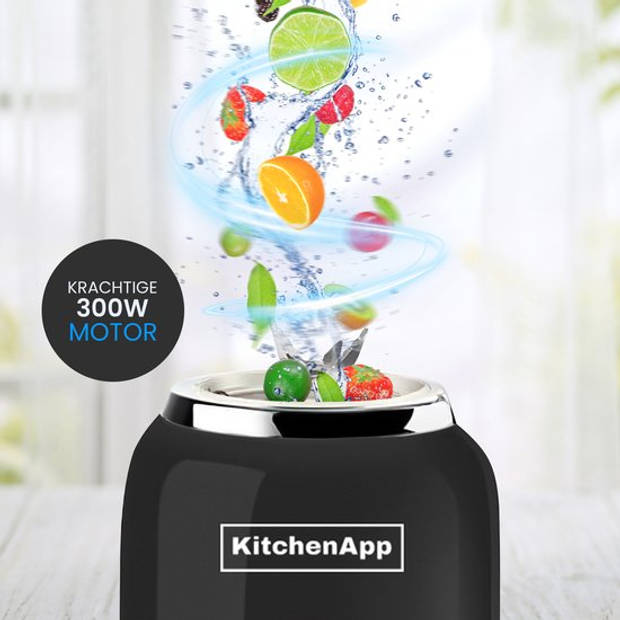 KitchenApp Blender to go - Retro blender - Smoothie maker - Inclusief twee bekers en meerdere accessoires - Zwart