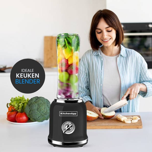 KitchenApp Blender to go - Retro blender - Smoothie maker - Inclusief twee bekers en meerdere accessoires - Zwart