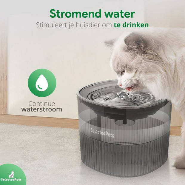 SelectedPets Drinkfontein kat - Kattenfontein - Zwart - 1.8L - Met filter