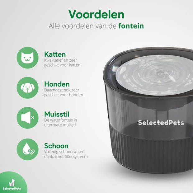 SelectedPets Drinkfontein kat - Kattenfontein - Zwart - 1.8L - Met filter