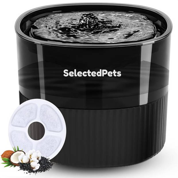 SelectedPets Drinkfontein kat - Kattenfontein - Zwart - 1.8L - Met filter