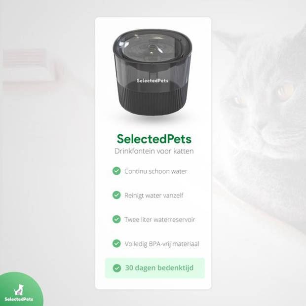 SelectedPets Drinkfontein kat - Kattenfontein - Zwart - 1.8L - Met filter