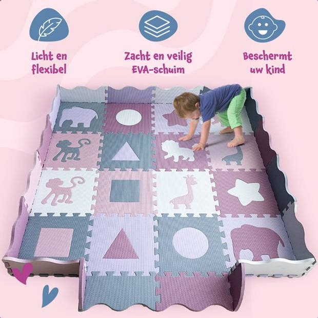 Bellettini® Speelmat voor Baby - Speelgoed 1 jaar - 36 Delige Puzzelmat - Kruipmat - Foam Tegels - Roze