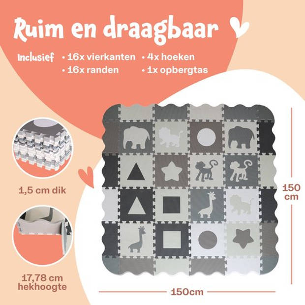 Bellettini® Speelmat voor Baby - Speelgoed 1 jaar - 36 Delige Puzzelmat - Kruipmat - Foam Tegels - Naturel