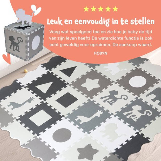 Bellettini® Speelmat voor Baby - Speelgoed 1 jaar - 36 Delige Puzzelmat - Kruipmat - Foam Tegels - Naturel