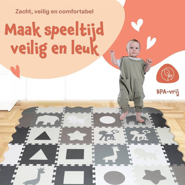 Bellettini® Speelmat voor Baby - Speelgoed 1 jaar - 36 Delige Puzzelmat - Kruipmat - Foam Tegels - Naturel