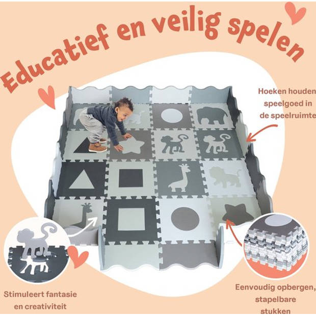 Bellettini® Speelmat voor Baby - Speelgoed 1 jaar - 36 Delige Puzzelmat - Kruipmat - Foam Tegels - Naturel