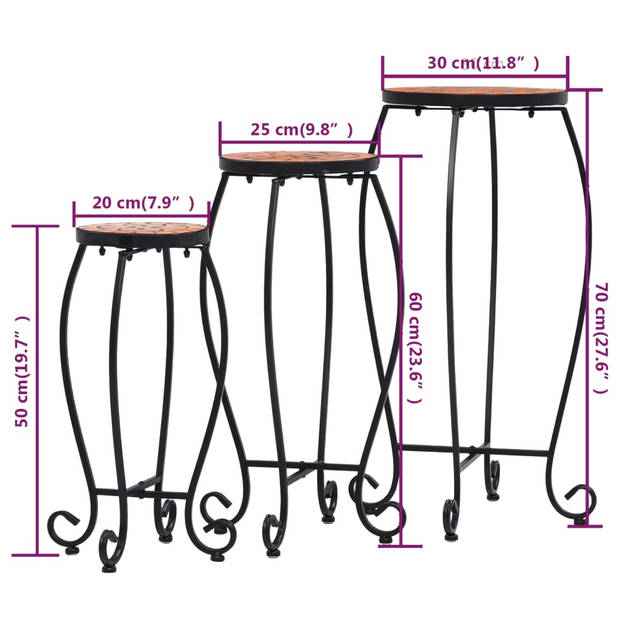 vidaXL Bijzettafels mozaïek 3 st keramiek terracottakleurig