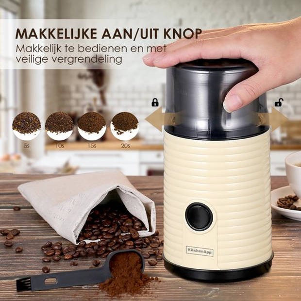 KitchenApp Retro koffiemolen - Elektrische koffiemolen - 200W - Beige