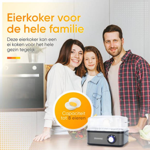 KitchenApp Eierkoker elektrisch - Geschikt voor 8 eieren - Met timer - Inclusief maatbekertje - Zilvergrijs