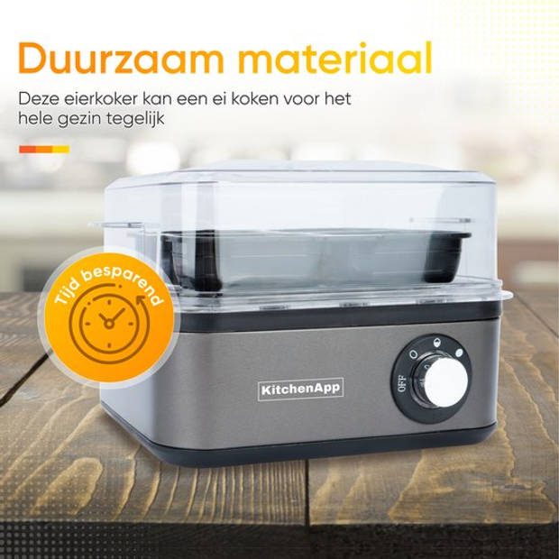 KitchenApp Eierkoker elektrisch - Geschikt voor 8 eieren - Met timer - Inclusief maatbekertje - Zilvergrijs