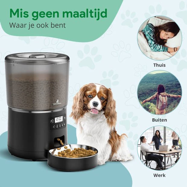 SelectedPets Automatische voerbak kat en hond 4L - Voerautomaat kat - Zwart - Inclusief Nederlandse Handleiding