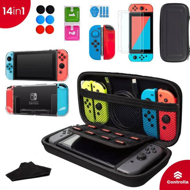 Controlla 14-delige accessoire set inclusief screenprotector en hoes geschikt voor Nintendo Switch