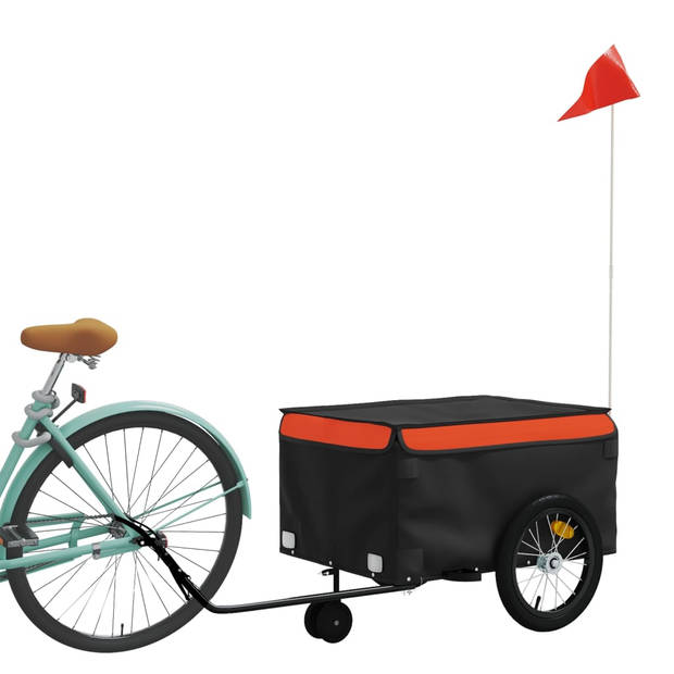 vidaXL Fietstrailer 45 kg ijzer zwart en oranje