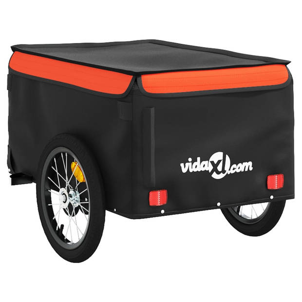 vidaXL Fietstrailer 45 kg ijzer zwart en oranje