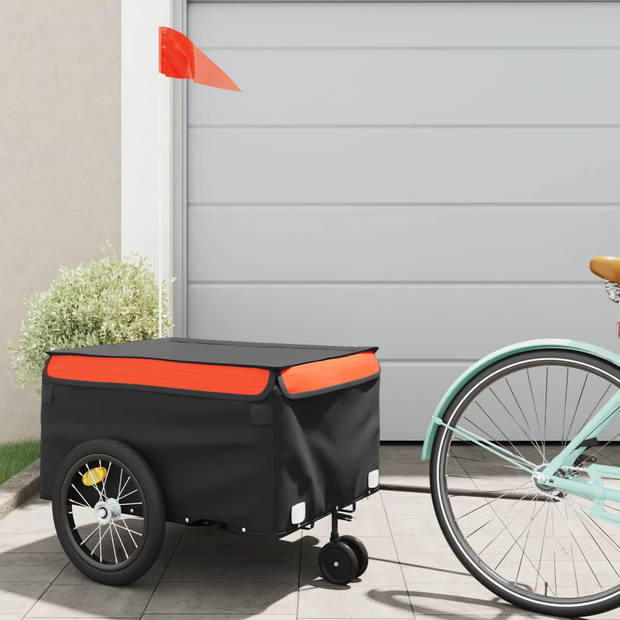 vidaXL Fietstrailer 45 kg ijzer zwart en oranje