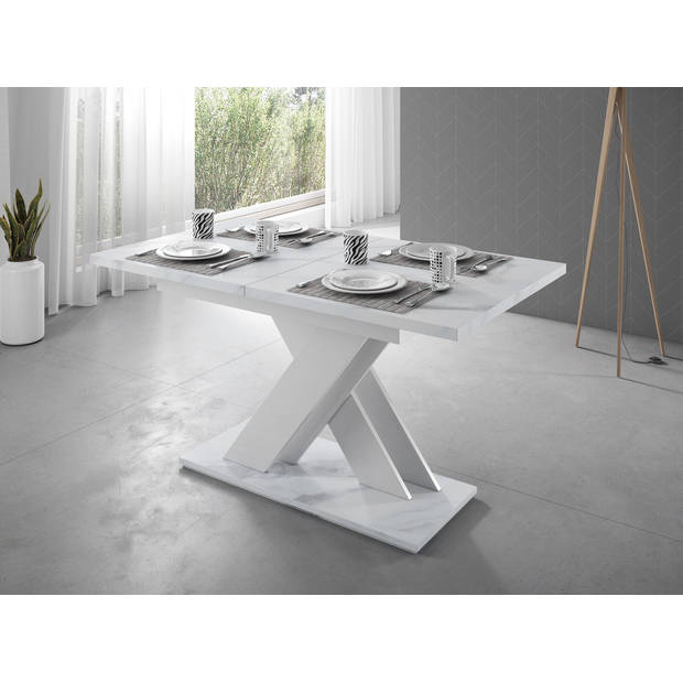 Meubella Eetkamertafel Bari - Wit marmerlook - 180 cm - Uitschuifbaar