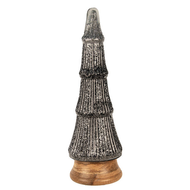 Clayre & Eef Kerstdecoratie Kerstboom Ø 15x44 cm Zilverkleurig Zwart Glas Hout Zilverkleurig