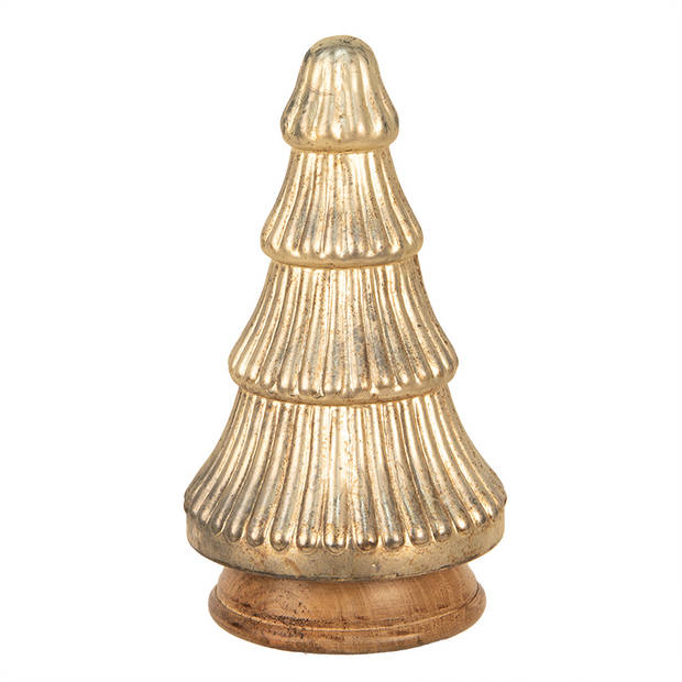 Clayre & Eef Kerstdecoratie Kerstboom Ø 13x25 cm Goudkleurig Glas Hout Goudkleurig