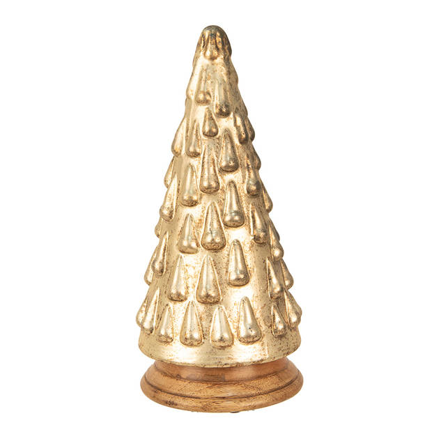 Clayre & Eef Kerstdecoratie Kerstboom Ø 15x32 cm Goudkleurig Glas Hout Goudkleurig