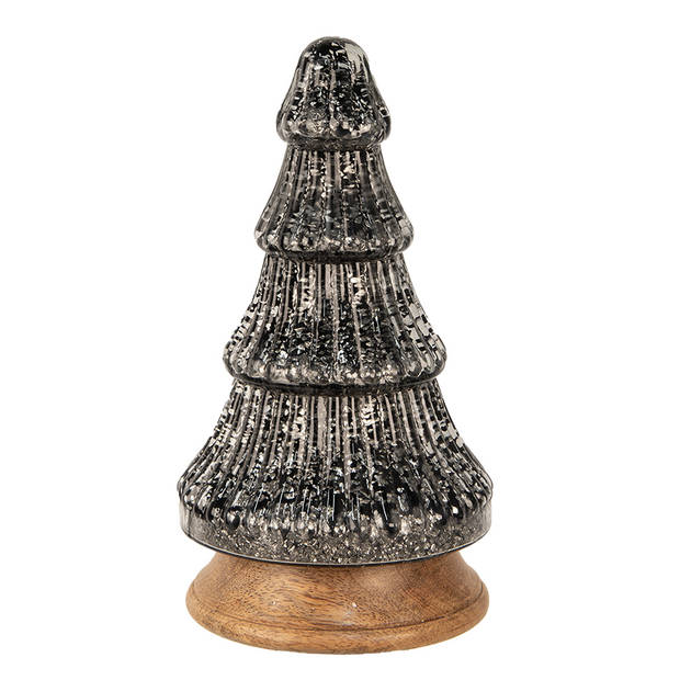 Clayre & Eef Kerstdecoratie Kerstboom Ø 13x24 cm Zilverkleurig Zwart Glas Hout Zilverkleurig