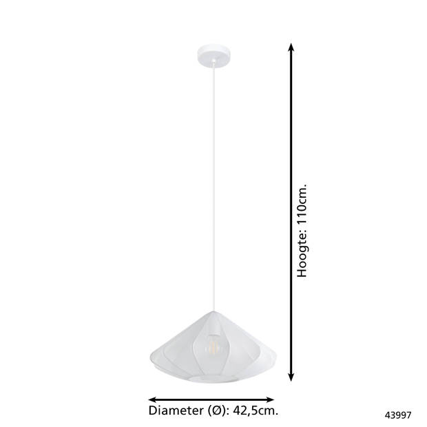 EGLO Dolwen Hanglamp - E27 - Ø 42,5 cm - Wit - Textiel