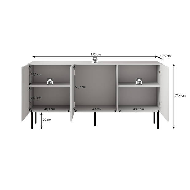 Meubella Dressoir June - Wit - 152 cm