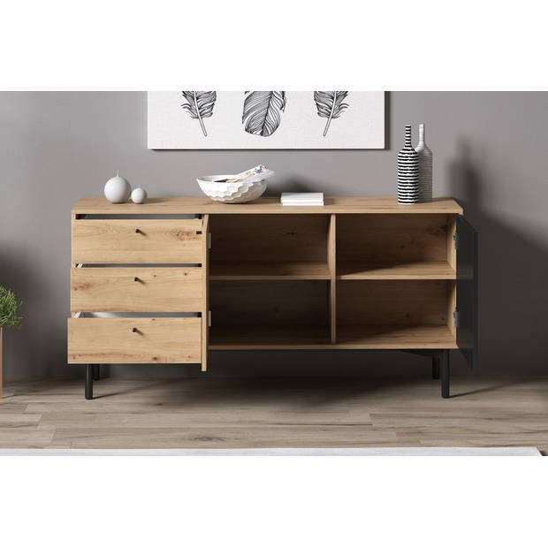 Meubella Dressoir Fiona - Eiken - Zwart - 151 cm