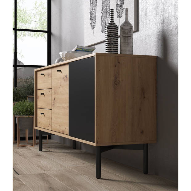 Meubella Dressoir Fiona - Eiken - Zwart - 151 cm