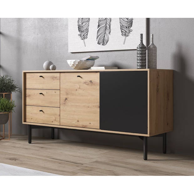 Meubella Dressoir Fiona - Eiken - Zwart - 151 cm