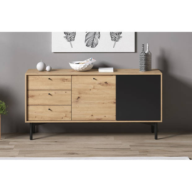 Meubella Dressoir Fiona - Eiken - Zwart - 151 cm