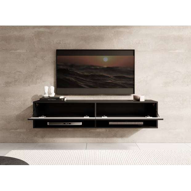 Meubella TV-Meubel Asino - Wave - Mat zwart - 140 cm