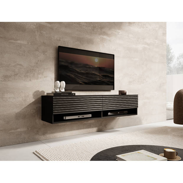 Meubella TV-Meubel Asino - Wave - Mat zwart - 140 cm