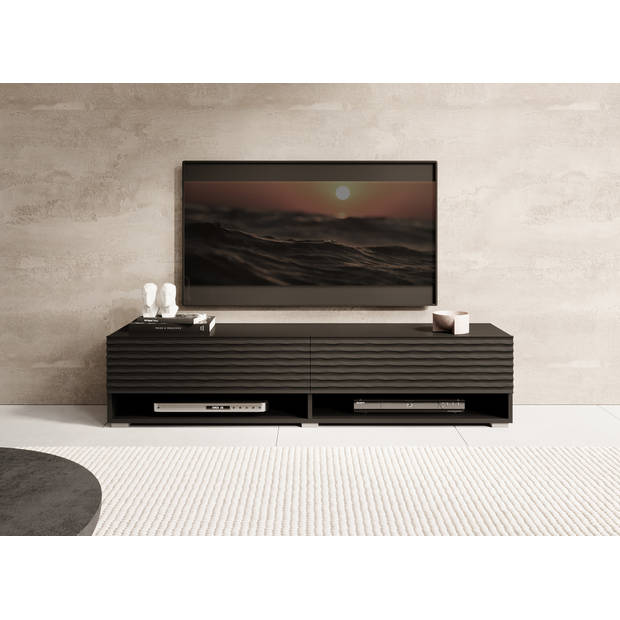 Meubella TV-Meubel Asino - Wave - Mat zwart - 140 cm